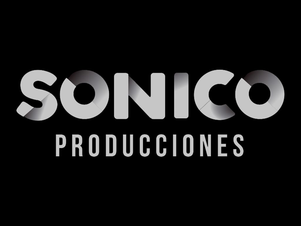 Sonico Producciones logo in black and white